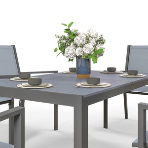 6 Seater Garden Dining Set with Stackable Armchairs, WPC Top Dining Table, Outdoor Table and Chairs, Garden Furniture Set, Light Grey