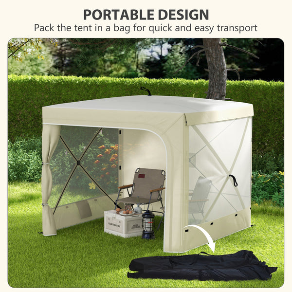 7' x 8' Pop Up Canopy Tent, UV-Resistant Camping Tent Event Shelter with Curtains, Nettings and Carrying Bag, for Garden, Patio, Hiking, Backpacking and Travelling, White