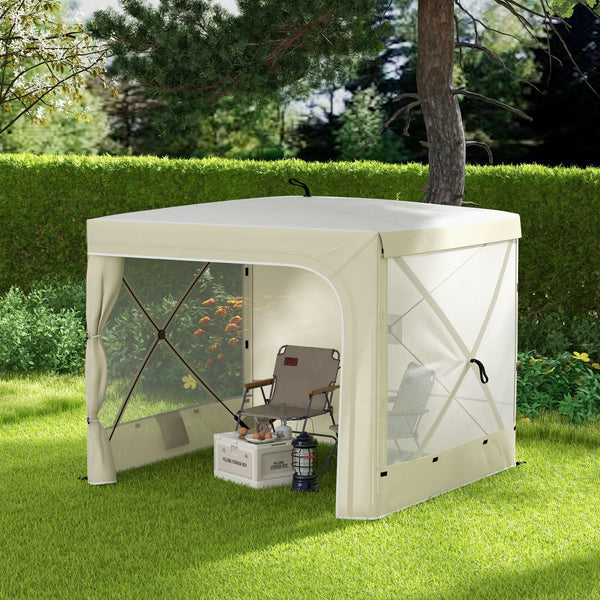 7' x 8' Pop Up Canopy Tent, UV-Resistant Camping Tent Event Shelter with Curtains, Nettings and Carrying Bag, for Garden, Patio, Hiking, Backpacking and Travelling, White
