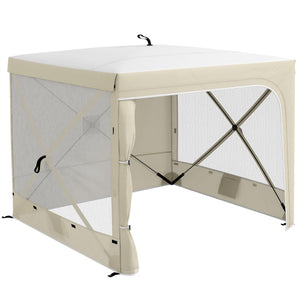 7' x 8' Pop Up Canopy Tent, UV-Resistant Camping Tent Event Shelter with Curtains, Nettings and Carrying Bag, for Garden, Patio, Hiking, Backpacking and Travelling, White