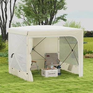 7' x 8' Pop Up Canopy Tent, UV-Resistant Camping Tent Event Shelter with Curtains, Nettings and Carrying Bag, for Garden, Patio, Hiking, Backpacking and Travelling, White