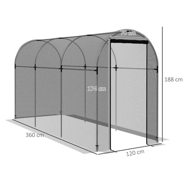 Fruit Cage Bird Netting, Heavy Duty Fruit and Vegetable Protection Tent with Zipped Door, Anti Bird, Insects, Small Animals, 1.2 x 3.6 x 1.9m, Black