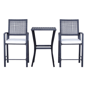 3 Pieces Outdoor Wicker Bar Set, Classic Bistro Bar Set Garden Rattan Style Patio Bar Table & High Chairs w/ Cushions Home Bar Furniture, Cream White