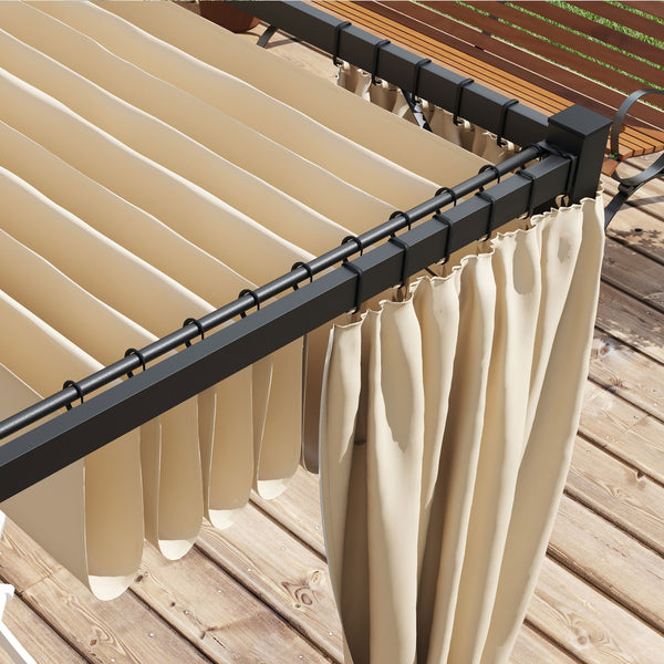 10' x 10' Pergola with Retractable Pergola Canopy and Curtains, Metal Frame Garden Gazebo Outdoor Sun Shade Shelter for Grill, Patio, Deck, Beige