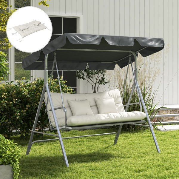 Outdoor Seat Cushions Back Cushion with 2 Pillows, Water Repellent Seat Pads for 3-Seater Chair, Swing, Sofa, CUSHIONS ONLY, NO SWING, White