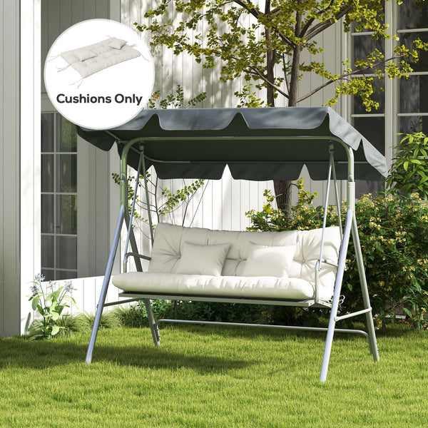 Outdoor Seat Cushions Back Cushion with 2 Pillows, Water Repellent Seat Pads for 3-Seater Chair, Swing, Sofa, CUSHIONS ONLY, NO SWING, White
