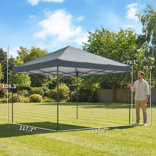 10 x 10 ft Pop Up Canopy Tent with One Push Setup, Easy Setup Outdoor Portable Instant Canopy Shelter with Wheeled Carry Bag, Sandbags, Adjustable Height for Parties, Events, Dark Gray