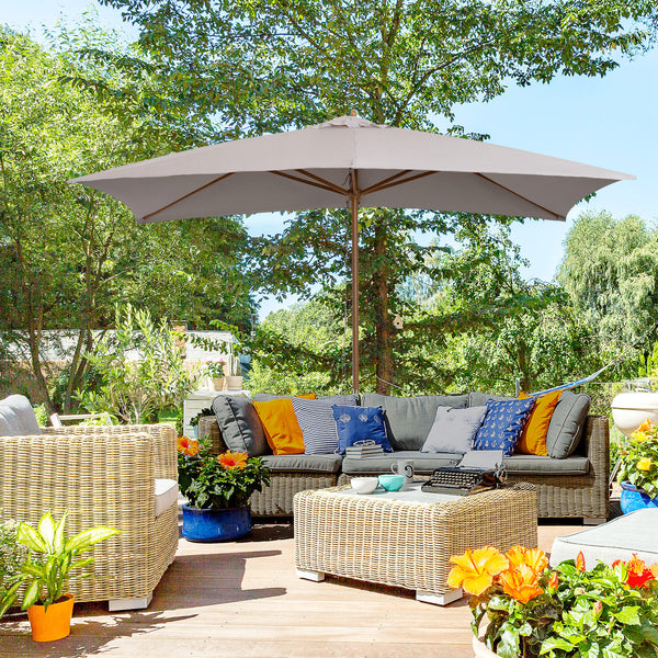 7' x 10' Wooden Patio Umbrella, Rectangular Garden Parasol, Market Table Umbrella with Top Vent, Grey