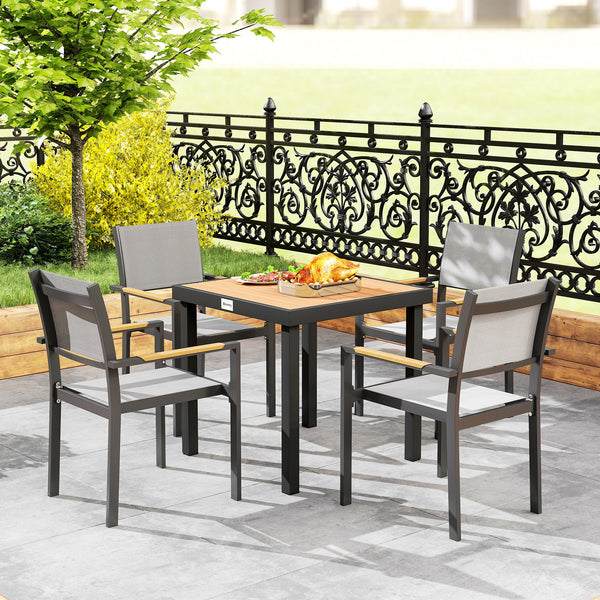 Outdoor Dining Table for 4 People, Square Patio Table with Aluminum Metal Legs for Garden, Lawn, Natural