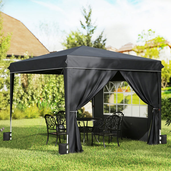 10 x 10 ft Pop Up Canopy Tent with Sidewalls, UPF50+ Outdoor Portable Instant Canopy Shelter with Carry Bag, Sandbags, Adjustable Height for  Parties, Events, Camping, Black