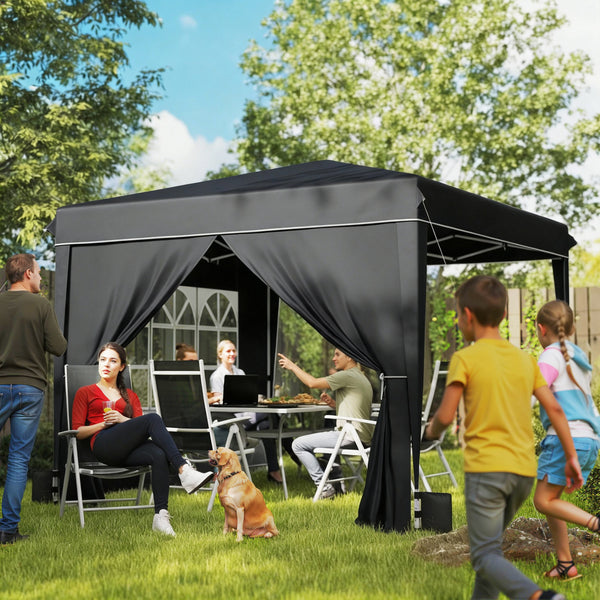 10 x 10 ft Pop Up Canopy Tent with Sidewalls, UPF50+ Outdoor Portable Instant Canopy Shelter with Carry Bag, Sandbags, Adjustable Height for  Parties, Events, Camping, Black