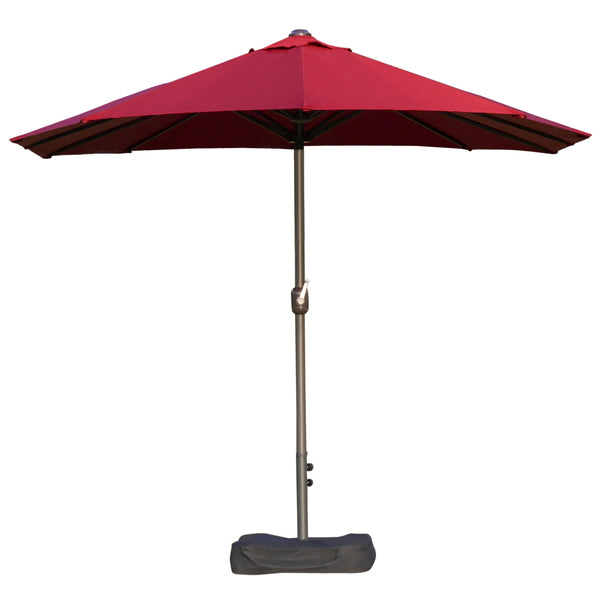 15' Outdoor Patio Umbrella with Twin Canopy Sunshade Steel Table Umbrella with Lift Crank, Cross base, Sandbag, Wine Red