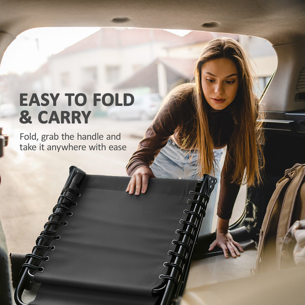 Folding Lounge Chair, Reclining Tanning Chair, Portable Sun Lounger with Adjustable Backrest and Removable Pillow for Patio, Garden, Beach, Black