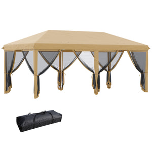 3 x 6m Pop Up Gazebo, Outdoor Canopy Shelter, Marquee Party Wedding Tent with 6 Mesh Walls and Carry Bag, Beige