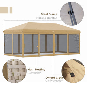 3 x 6m Pop Up Gazebo, Outdoor Canopy Shelter, Marquee Party Wedding Tent with 6 Mesh Walls and Carry Bag, Beige
