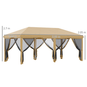3 x 6m Pop Up Gazebo, Outdoor Canopy Shelter, Marquee Party Wedding Tent with 6 Mesh Walls and Carry Bag, Beige