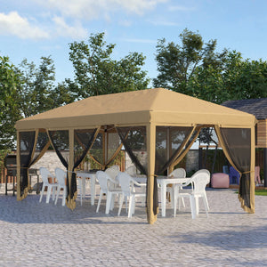 3 x 6m Pop Up Gazebo, Outdoor Canopy Shelter, Marquee Party Wedding Tent with 6 Mesh Walls and Carry Bag, Beige