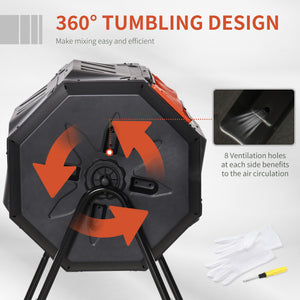 160L Tumbling Compost Bin Outdoor Dual Chamber 360° Rotating Composter, Garden Compost Bin w/ Sliding Doors & Solid Steel Frame, Orange