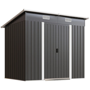 7 x 4ft Outdoor Storage Shed with Foundation Kit, Lean to Metal Garden Shed for Log, Rubbish Bin, Tool, Lawnmower, Bike, Patio Use, Black