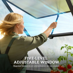 6 x 6.5ft Polycarbonate Greenhouse with Swing Door and Adjustable Window, Walk-in Greenhouse with Rain Gutter, Aluminium Garden Green House for Patio Garden Backyard, Black