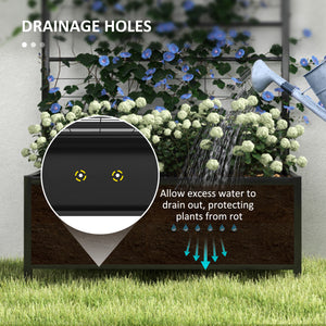 Raised Bed for Garden with Trellis, Galvanised Planter Box with Diamond Pattern, Drainage Holes for Vegetables, Herbs and Flowers, 90 x 40 x 120 cm, Black