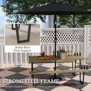 Outdoor Picnic Table Bench Set with 2" Umbrella Hole, 5.7 FT Picnic Dining Table and 794 LBS Benches with Spruce Wood Tabletop and Steel Frame for Patio, Backyard, Brown