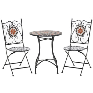 3 Pieces Garden Furniture Set, Bistro Set with 1 Ceramic Tile Round Table and 2 Foldable Chairs for Outdoor, Indoor, Patio, Balcony, Black