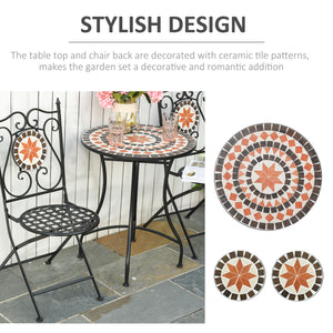 3 Pieces Garden Furniture Set, Bistro Set with 1 Ceramic Tile Round Table and 2 Foldable Chairs for Outdoor, Indoor, Patio, Balcony, Black