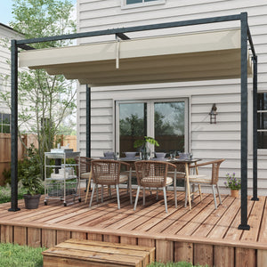 10' x 7' Patio Pergola with Retractable Canopy, Outdoor Sun Shelter, Yard Shade, Cream White