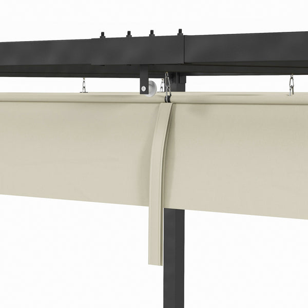 10' x 7' Patio Pergola with Retractable Canopy, Outdoor Sun Shelter, Yard Shade, Cream White