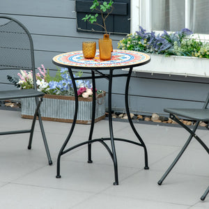 23.5" Mosaic Round Patio Table with Ceramic Tabletop, Metal Balcony Side Bistro Coffee Table, Outdoor Furniture for Patio Garden, Red