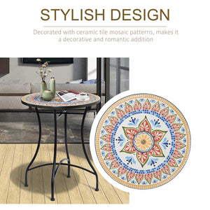23.5" Mosaic Round Patio Table with Ceramic Tabletop, Metal Balcony Side Bistro Coffee Table, Outdoor Furniture for Patio Garden, Red