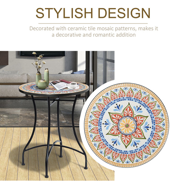 23.5" Mosaic Round Patio Table with Ceramic Tabletop, Metal Balcony Side Bistro Coffee Table, Outdoor Furniture for Patio Garden, Red