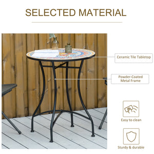 23.5" Mosaic Round Patio Table with Ceramic Tabletop, Metal Balcony Side Bistro Coffee Table, Outdoor Furniture for Patio Garden, Red
