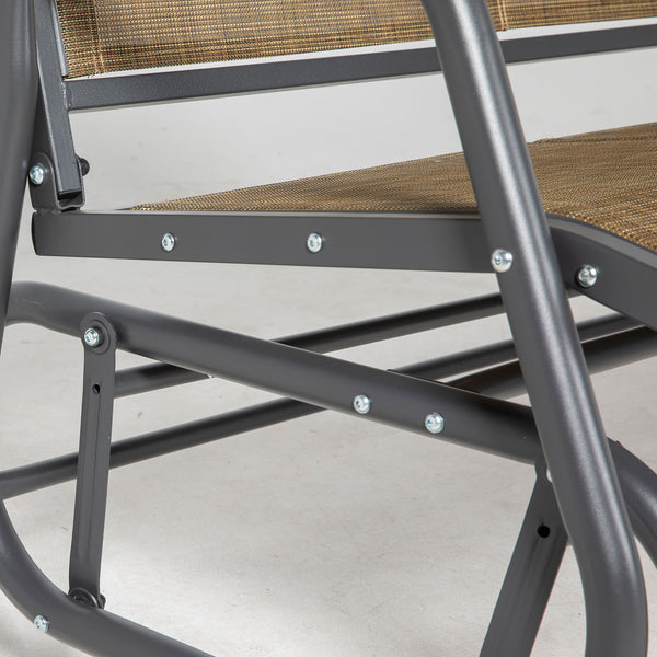 3-Seat Outdoor Glider Chair, Patio Glider Outdoor Rocking Chair with Steel Frame, Sling Fabric Seat for Garden, Backyard, Lawn, Light Mixed Brown