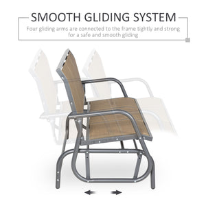 3-Seat Outdoor Glider Chair, Patio Glider Outdoor Rocking Chair with Steel Frame, Sling Fabric Seat for Garden, Backyard, Lawn, Light Mixed Brown