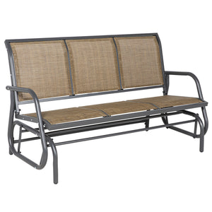 Outsunny 3-Person Patio Glider Bench, Outdoor Porch Glider Swing with 3 Seats, Breathable Mesh Fabric, Metal Frame, Light Mixed Brown