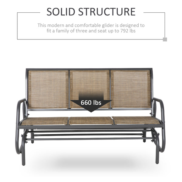 3-Seat Outdoor Glider Chair, Patio Glider Outdoor Rocking Chair with Steel Frame, Sling Fabric Seat for Garden, Backyard, Lawn, Light Mixed Brown