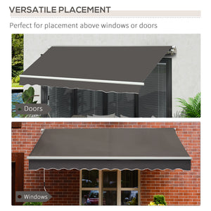 3 x 2m Manual Window Awning Canopy Garden Outdoor Shelter Patio Sun Shade UV Blocker Light Weight Aluminium Frame w/ Hand Crank Grey