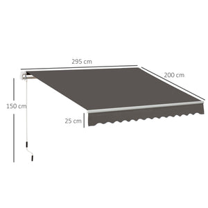 3 x 2m Manual Window Awning Canopy Garden Outdoor Shelter Patio Sun Shade UV Blocker Light Weight Aluminium Frame w/ Hand Crank Grey
