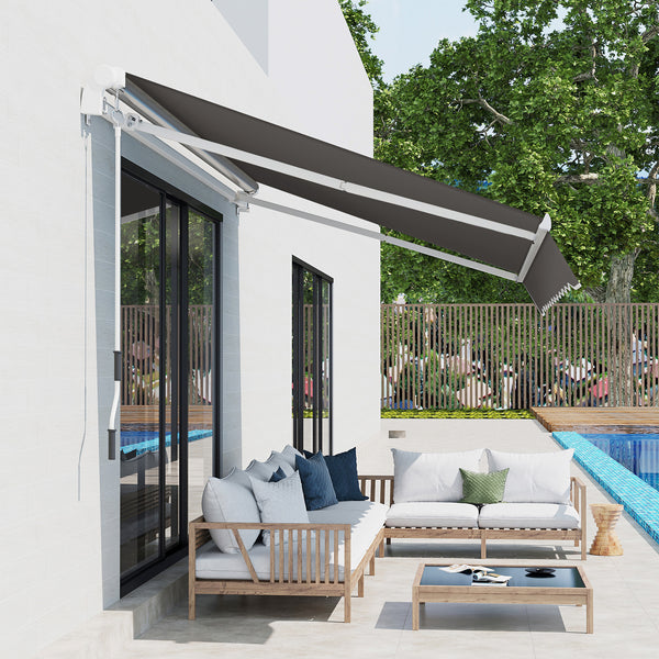 3 x 2m Manual Window Awning Canopy Garden Outdoor Shelter Patio Sun Shade UV Blocker Light Weight Aluminium Frame w/ Hand Crank Grey