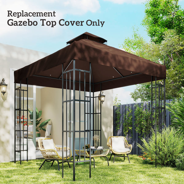 10' x 10' Gazebo Replacement Canopy Cover, 2-Tier Outdoor Gazebo Roof Replacement with Drain Holes, Water Resistant PVC Coating, 370g/㎡, UPF30+, TOP COVER ONLY, Coffee