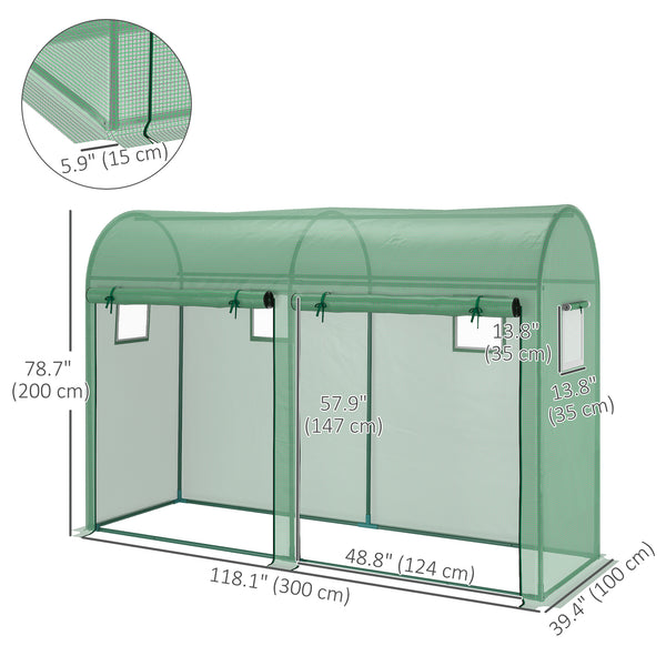 9.8' x 3.3' x 6.6' Outdoor Garden Greenhouse, Steel Frame Plant Growing Greenhouse with Double Doors and 4 Windows, PE Cover for Backyard, Patio, Green