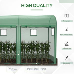 9.8' x 3.3' x 6.6' Outdoor Garden Greenhouse, Steel Frame Plant Growing Greenhouse with Double Doors and 4 Windows, PE Cover for Backyard, Patio, Green