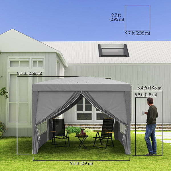 10'x10' Outdoor Pop Up Party Tent Gazebo Canopy with Carrying Bag (Light Grey)