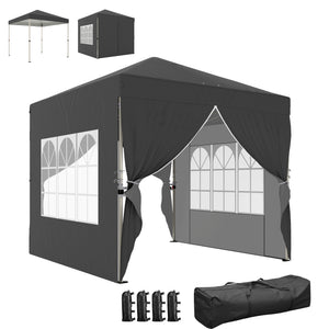 8.2 x 8.2 ft Pop Up Canopy Tent with 4 Sidewalls, UPF 50+ Easy Setup Outdoor Instant Canopy Portable Shelter with 4 Sandbags, Carry Bag, Adjustable Height, Dark Grey