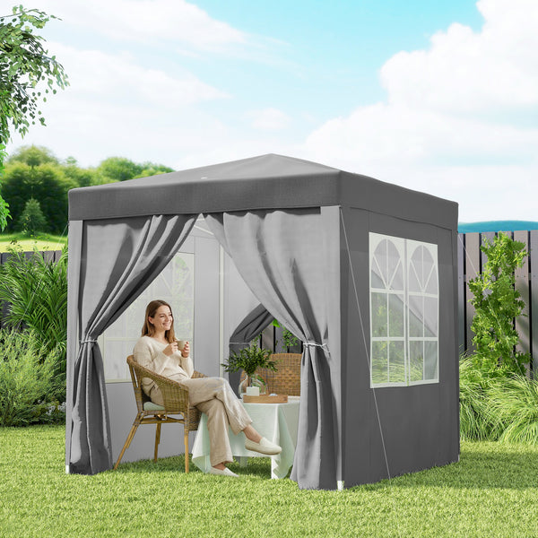 6.6'x6.6' Pop Up Canopy Tent with Sidewalls, Instant Sun Shelter Camping Gazebo with Carry Bag, for Outdoor, Garden, Patio, Grey