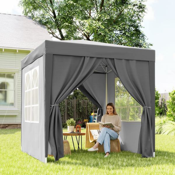 6.6'x6.6' Pop Up Canopy Tent with Sidewalls, Instant Sun Shelter Camping Gazebo with Carry Bag, for Outdoor, Garden, Patio, Grey