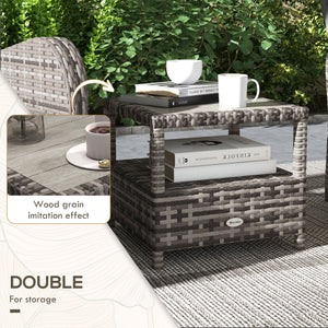 3 Pieces Rattan Bistro Set, Wicker Balcony Furniture Set with Reclining Sun Loungers, 2-Tier Coffee Table and Cushions, 2 Seater Garden Furniture for Outdoor Patio Balcony, Brown