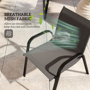 4 Pieces Patio Furniture Set with 2 Stackable Chairs and Loveseat, Outdoor Conversation Set with Glass Coffee Table, Mesh Fabric, Steel Frame for Backyard, Garden, Black
